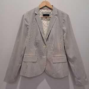 Talbots Black & White Striped Classic Preppy Coastal Cotton Blazer Womens 8